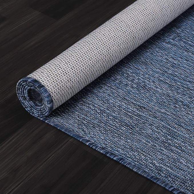 Washable Indoor Outdoor Rug 8x10 Weather Resistant Area Rugs Modern Solid for Porch Deck Balcony Backyard Patio Outside Carpet (8 X 10 Azure Blue)