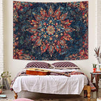 Accnicc Boho Floral Mandala Tapestry for Bedroom Hippie Bohemian Flower Wall Tapestry Aesthetic Large Stained Glass Red Blue Indian Tapestries Wall Hanging for Living Room Dorm Decor 80 x 60 Inch