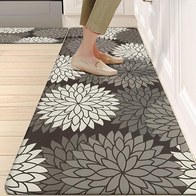 HEBE Anti Fatigue Kitchen Rug Sets 2 Piece Non Slip Kitchen Mats for Floor Cushioned Kitchen Rugs and Mats Waterproof Comfort Standing Mat Runner for Kitchen,Home Office,Sink,Laundry