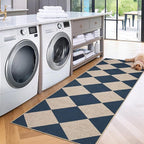 GarveeHome Checkered Easy Jute Runner Rug 2x6 Non-Slip Machine Washable Stain Resistant Indoor Outdoor Rugs for Living Room, Bedroom, Kitchen, Dining, Patio - Farmhouse Style Navy Blue
