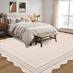 Garvee Scalloped Washable Rug 10x14 Area Rug for Bedroom Modern Living Room Rug Non Slip Large Rugs Low Pile Throw Rugs Soft Non Shedding Stain Resistant Carpet for Dining Room Classroom, 10'x14'
