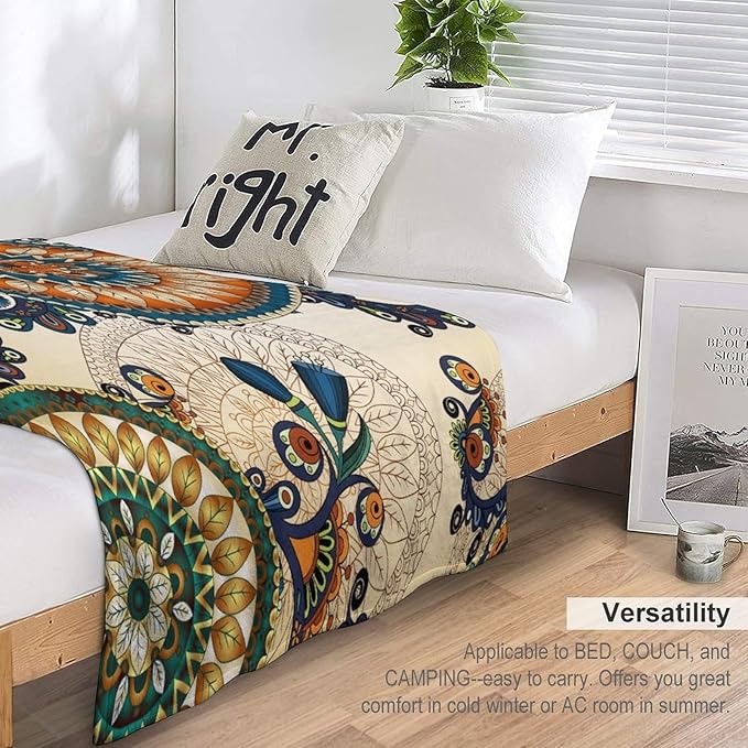 Bohemian Flower Throw Blanket Boho Mandala Floral Flowers Print Pattern Blanket for Sofa Bed Couch Chair Or Dorm 30"x40"