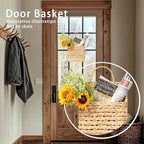Hanging Basket Wall Planter - Water Hyacinth Woven, Outdoor Farmhouse Front Door Organizer for Plants Flowers Mail, Storage Decor, 11x9x4.5 Inch