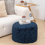 Round Pouf Ottoman Stuffed 20x12 Inches Floor Pouf Chair for Living Room Bedroom Modern Foam Pouf Ottoman Foot Rest for Couch Home Decor Pouffe Dark Blue