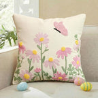 AVOIN colorlife Easter Spring Floral Embroidered Throw Pillow Cover, 18 x 18 Inch Butterfly Flowers Tufted Patterned Linen Decoration Cushion Case for Sofa Couch