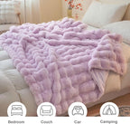 LIFEREVO Fluffy Faux Rabbit Fur Bubble Throw, Plush Shaggy Blanket for Couch Sofa Chair, Soft Cute Furry Light Purple Blanket Adult Kids Girls, Fuzzy Lap Throw for Bedroom Living Room, 50x60, Lavender
