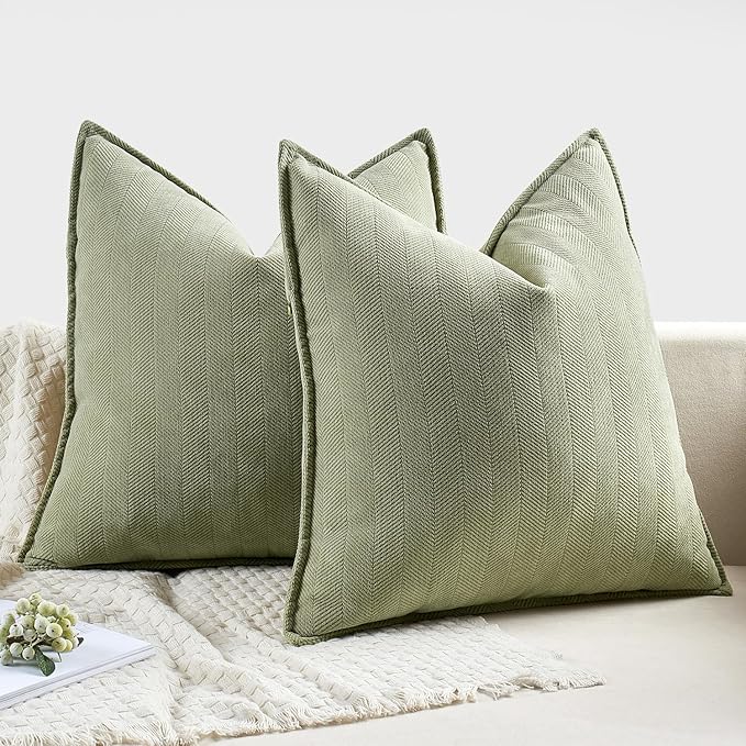 MIULEE Pack of 2 Sage Green Decorative Pillow Covers 24x24 Inch Soft Chenille Luxurious Couch Throw Pillows Farmhouse Cushion Covers Euro Shams Elegant Design for Sofa Bed Living Room Spring Decor