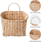 Wicker Hanging Basket,Woven Hanging Wall Basket for Organizing and Decor,Natural Water Hyacinth Wall Mounted Storage Baskets for Farmhouse Home,Door,Entryway,Flower,Mail,Plant,Set of 2