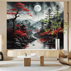 Atrippy Extra Large Anime Wall Tapestry for Bedroom Aesthetic, Black Forest Japanese Moon Tapestry Wall Hanging, Vintage Nature Mountain Art Decor Tapestries Dark Landscape Backdrop for Living Room 71"X90"