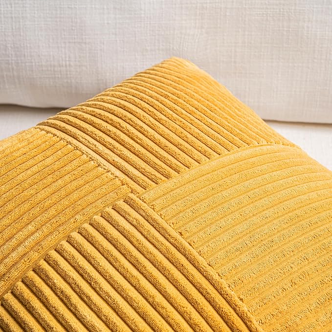 Fancy Homi 2 Packs Gold Yellow Lumbar Decorative Throw Pillow Covers 12x24 Inch for Couch Bed Sofa, Rustic Farmhouse Boho Spring Home Decor, Soft Striped Corduroy Rectangle Accent Cushion Case 30x60cm