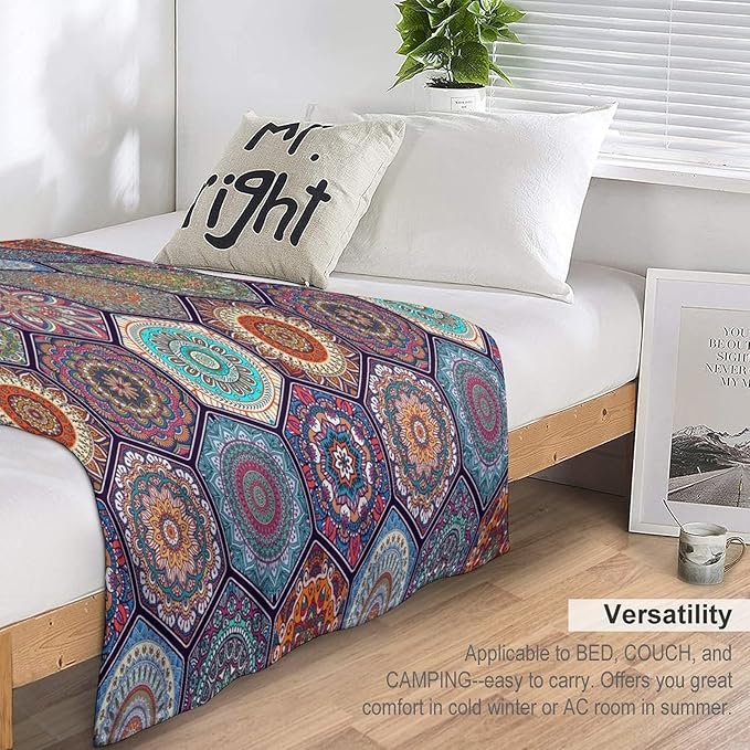 Boho Floral Throw Blanket Vintage Bohemian Flower Patterned Blanket for Sofa Bed Couch Chair Or Dorm 60"x80"