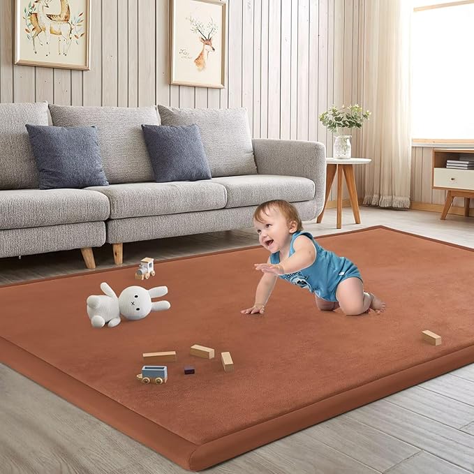Baby Play Mat for Floor Tummy Time Nursery Muscle Area Rug Playroom Rug Tatami 47"*47" Memory Foam 1.3" Thick Crawling for Babies,Toddlers, Infants,Floor(Brick Red)