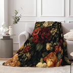 Black Floral Throw Blanket, Vintage Dark Flower Blanket for Bed Sofa Travel and Camping Flannel Blanket Gift, Super Soft Cozy Fluffy Plush Blanket for All Seasons, 50" x 60"