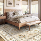 Washable Rugs 8x10, Ultra-Thin Non-Slip 8x10 Area Rugs for Living Room, Soft Vintage Large Area Rug, Foldable Farmhouse Bedroom, Dining Room Rug (Light Brown/Beige, 8'x10')