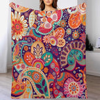 Boho Paisley Floral Throw Blanket Mandala Indian Bohemian Colorful Flowers Blanket for Sofa Bed Couch Chair Or Dorm 30"x40"
