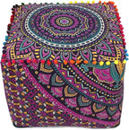 CRAFT KALA Large Hippie Mandala Meditation Floor Ottoman Pillow Cushion Pouf Cover Square Poufs Cover Bohemian Floor Cushion Cover Outdoor Fireplace Living Room Decor 22X22X14 inches, New Pink Ombre
