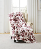 Home Decor Floral Fleece Throw Blankets: Soft Plush Liv Flower Garden Accent for Sofa Couch, Blush Pink Blue Purple Burgundy White
