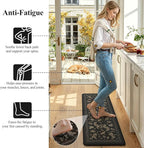 LEEVAN Cushioned Kitchen Mats for Floor 2 Piece, Anti Fatigue Mats for Kitchen Floor Non-Slip, Black Memory Foam Kitchen Mat Set, Waterproof Ergonomic Standing Mat for Bar, Office,Desk, Laundry
