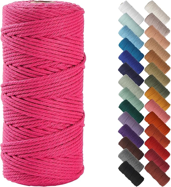 NOANTA Hot Pink Macrame Cord 3mm x 109yards, Colored Macrame Rope, Cotton Rope Macrame Yarn, Colorful Cotton Craft Cord for Wall Hanging, Plant Hangers, Crafts, Knitting