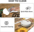 MAYHMYO Sunflower Kitchen Mat Set of 2 - Anti Fatigue Mats for Kitchen Floor - Non Slip Cushioned Rugs for Standing (17.3"×29"+17.3"×47"-0.4") Wood Grain