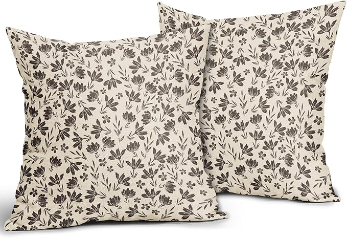 Dark Brown Floral Pillow Covers 20x20 Set of 2 Vintage Rustic Old Style Cute Small Flower Print Decorative Outdoor Pillowcases Farmhouse Throw Cushion Case Decor for Couch Sofa Bed