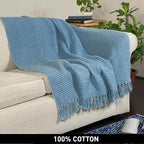 Chardin home Stonewash Blue Waffle Weave Throw, 50x60 Inch 100% Cotton- Large, Wearable, Breathable, Skin-Friendly & Cozy Everyday use Blanket for Couch, Bed, Sofa - Soft & Lightweight Picnic Rug