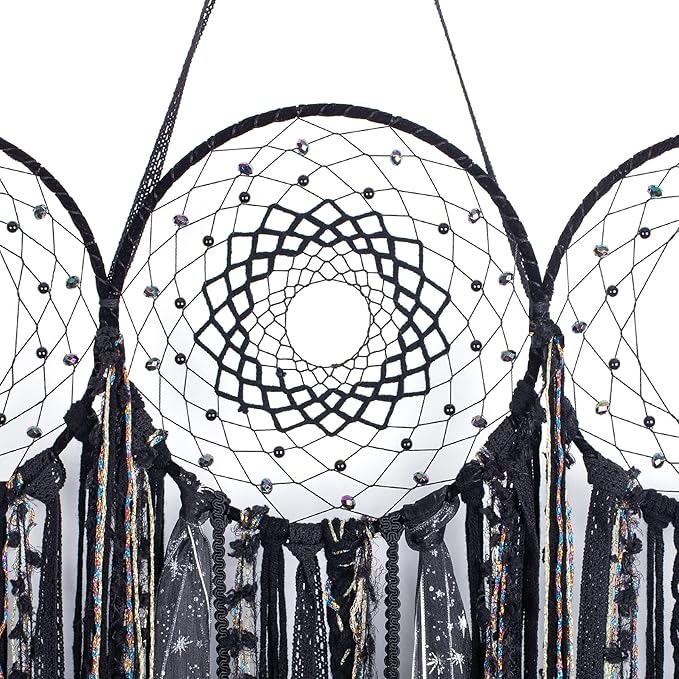 ANROYE Black Triple Moon Goddess Macrame Wall Hanging, Wicca Crescent Dream Catcher for Witch Home, Dreamcatcher for Bedroom Decoration, Pagan Woven Tapestry for Wiccan Adults Decor