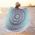 Microfiber Mandala Round Blue Beach Towel Blanket, Oversized Quick Dry Super Absorbent Thick Towel for Pool Swimming Picnic Yoga Mat Wall Decor Tapestry Circle Table Cloth, 59” Bohemian Towel