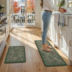 LEEVAN Anti Fatigue Mats for Kitchen Floor Non-Slip, Cushioned Kitchen Mats for Floor 2 Piece, Green Memory Foam Kitchen Mat Set, Waterproof Ergonomic Standing Mat for Bar, Office,Desk, Laundry