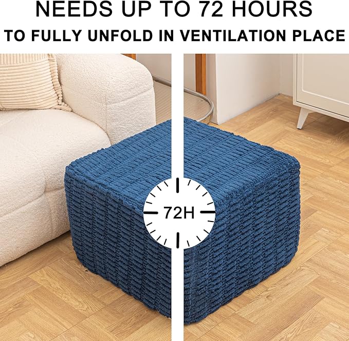 Asuprui Round Square Pouf Ottoman Foot Rest – Lightweight Modern Footstool with Plush Foam Filling, Perfect for Living Room Decor & Cozy Comfort – 20x20x14 Inch Chic Accent Piece (Navy Blue)
