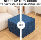 Asuprui Round Square Pouf Ottoman Foot Rest – Lightweight Modern Footstool with Plush Foam Filling, Perfect for Living Room Decor & Cozy Comfort – 20x20x14 Inch Chic Accent Piece (Navy Blue)