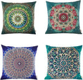 Jartinle Set of 4 Retro Floral Mandala Compass Medallion Bohemian Pillow Covers Boho Decor Hippie Throw Pillows Decorative for Sofa Couch 18 x 18