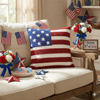 AVOIN colorlife 4th of July Patriotic Striped Star Flag Embroidered Throw Pillow Cover, 18 x 18 Inch Independence Day Decor Tufted Patterned Linen Cushion Case for Sofa Couch