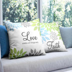Tatuo 4 Pcs Flower Pillow Covers Square Spring Pillow Cushion Cases 18 x 18 Inch Family Faith Hope Love Words Decorative Summer Winter Cushion Case for Bed Couch Sofa Living Room(Green Series)