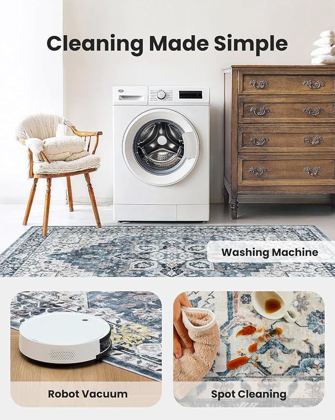 AMADA HOMEFURNISHING 2x6 Washable Runner Rug, Low-Profile Kitchen Rugs with Non-Slip Backing & Durable Edge Binding, Vintage Entryway Runner Rug for Bedroom & Hallway
