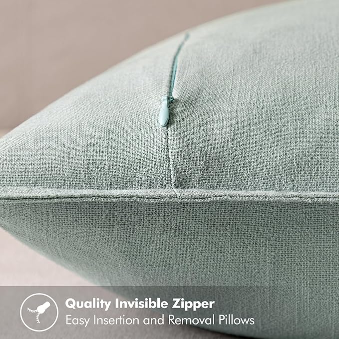 MIULEE Decorative Linen Euro Sham Pillow Covers 24x24 Aqua Green Boho Farmhouse Neutral Spring Couch Throw Pillows for Bed Pack of 2 Accent Modern Pillowcase Summer Sofa Livingroom Home Decor
