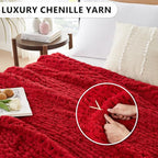 L'AGRATY Chunky Knit Blanket Throw - Soft Chunky Throw Blankets 30x40: 100% Hand Kintted Chenile Crochet Blanket Large Cable Knit Blankets - Rope Knot Throw for Couch Home Decor(Red)