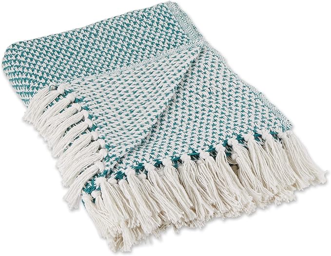 DII Woven Throw Collection 100% Cotton, Basketweave, 50x60, Teal