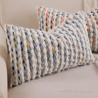 Boho Lumbar Pillow Cover 12x20 Inch Pack of 1 Farmhouse Rectangle Decorative Couch Throw Pillow Cover Mixed Blue Chenille Tufted Striped Pillowcase for Living Room Sofa Bed