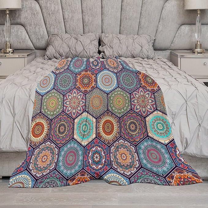 Boho Floral Throw Blanket Vintage Bohemian Flower Patterned Blanket for Sofa Bed Couch Chair Or Dorm 40"x50"
