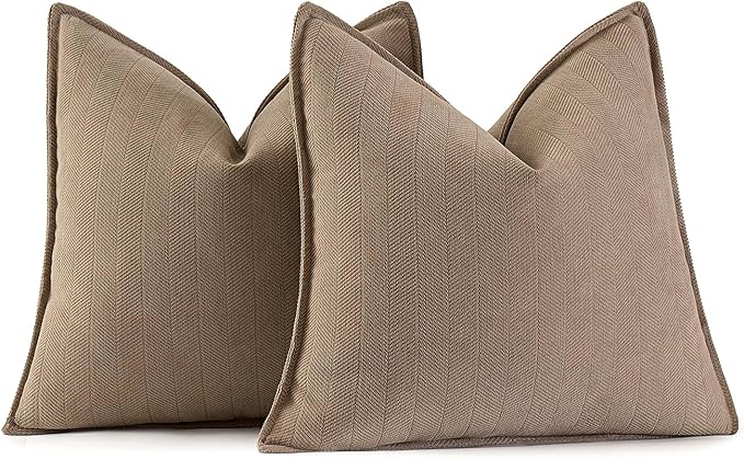 MIULEE Pack of 2 Coco Brown Decorative Pillow Covers 26x26 Inch Soft Chenille Luxurious Couch Throw Pillows Farmhouse Cushion Covers Euro Shams with Elegant Design for Sofa Bed Living Room Home Decor