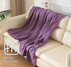 KyraHome 100% Organic Cotton 50"x60" Muslin Throw Blankets for Adults, Kids, Picnic, Travel, Plant Dyed, Lightweight Gauze Soft Cotton Throw Blankets for Couch, All Season, Purple/Lavender