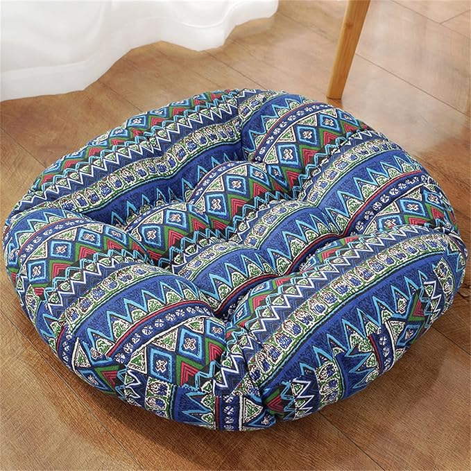 Large Round Floor Cushion, Comfortable Cotton and Linen Boho Meditation Pillow Tatami Seating Cushion for Room Reading Book Nursery Room Balcony,L,60 * 60cm