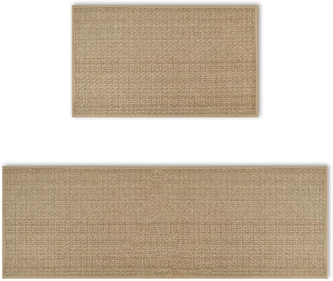 Artoid Mode Washable Non Slip Kitchen Rugs and Mats Set of 2, Rubber Backing Absorbent Kitchen Mats for Floor Front of Sink - 17x29 and 17x47 Inch
