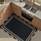 Easy Jute Black Front Door Mat, 2.6x4 Washable Entryway Rug Non Slip Small Kitchen Rug, Farmhouse Low Pile Floor Scalloped Rugs for Bathroom Porch Doorway