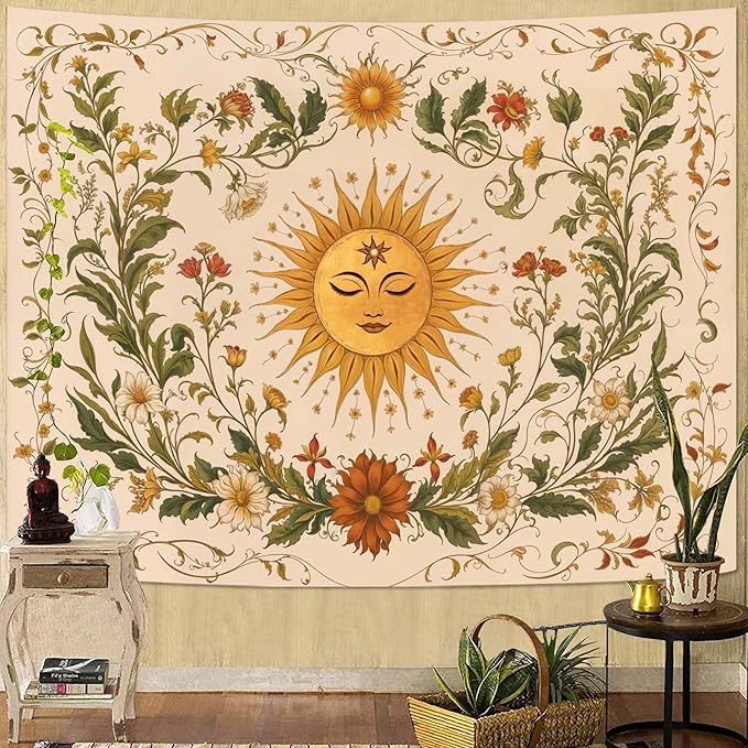 Spenlife Sun Tapestry Boho Tapestry for Bedroom Yellow and Green Tapestries Wall Hanging Bedroom Living Room Wall Art and Home Decor 70x90