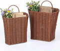 2 Pack PE Rattan Hanging Wall Basket Wicker Hanging Basket for Front Door Mail Flowers Books Accessories Organizing Boho Rustic Farmhouse Wall Decor (Oval Opening)