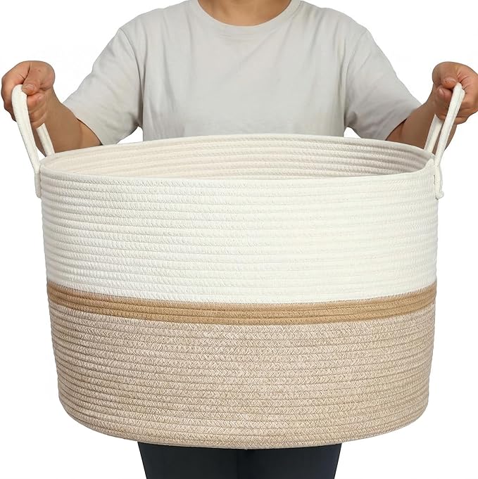 Bellar XXX Large Rope Basket,Shelf Storage Baskets for Organizing,Round Decorative Box for Kids,Woven Rope Storage Snack Storage Area Decorative Boxes Aesthetic -21.7’’*21.7’’*13.8''