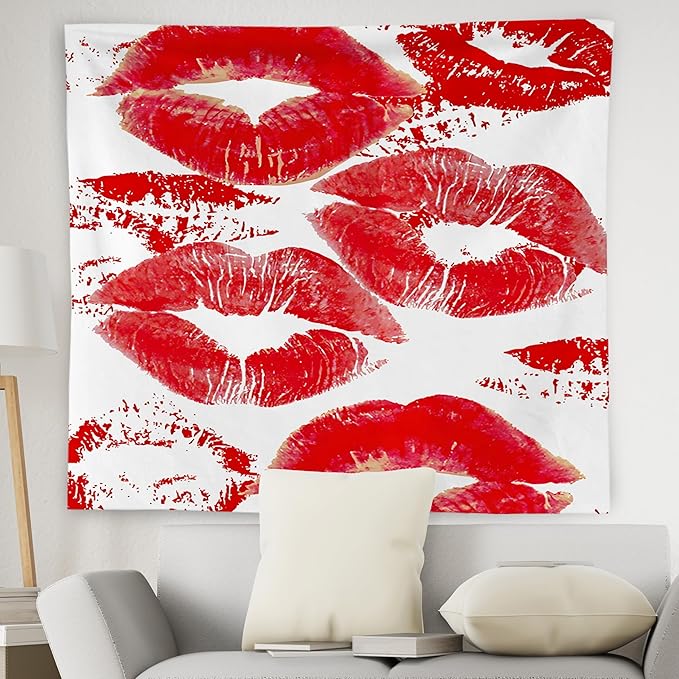 WNAGT Trendy Black and White Kiss Lips Tapestry Wall Hanging, Funky Makeup Wall Decor, Fashion Aesthetic Wall Blanket Decor for Girls Room College Dorm Makeup Room Beauty Room, 50x60 Inch