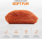Cheer Collection Throw Pillows for Couch and Bed, Soft Shaggy Throw Pillows with Inserts Included, Cozy Long Hair Faux Fur Pillows - Set of 2-18" x 18" - Rust Orange
